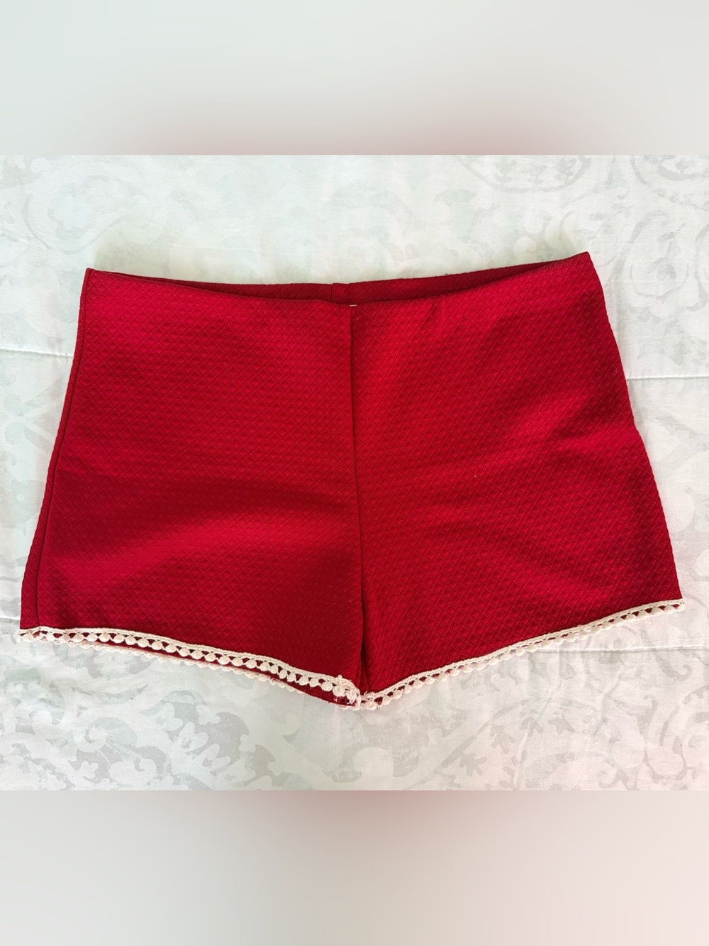 Umgee Red High-Waist Crochet Trim Women's Shorts
